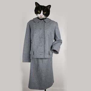 RARE Size 50's/60's Vintage Gray Wool Skirt Suit